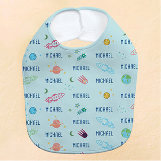 Blue Personalized Space Theme Pattern Bib