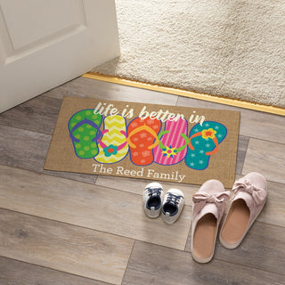 Life is better in flip flops doormat with family name