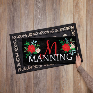 Poinsettia doormat with name and initial