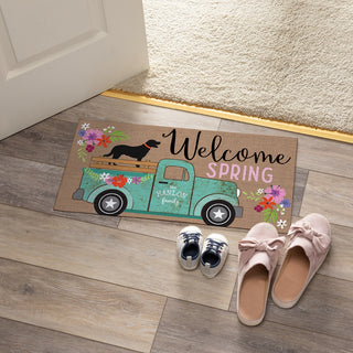 Welcome spring truck doormat with family name