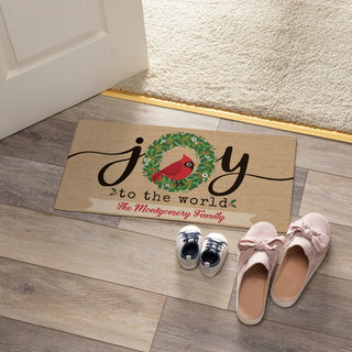 Joy to the world narrow doormat with family name