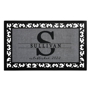 Our Family Gray Insert and Ornate Rubber Doormat Frame