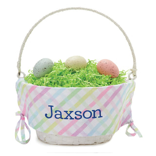 Multi-Color Gingham With Navy Name Easter Basket