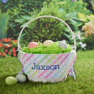 Multi-Color Gingham With Navy Name Easter Basket