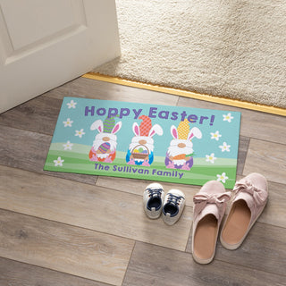 Hoppy easter bunny doormat with family name