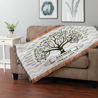 Family tree fringe throw blanket with name