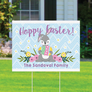 Hoppy easter yard sign with family name