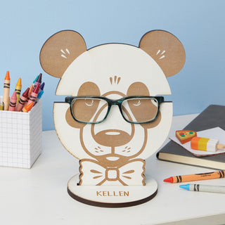 Boy panda eyeglass holder with name and bow tie 