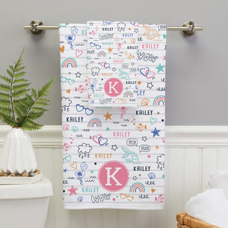 Girl's Personalized Fun Icons Bath Towel