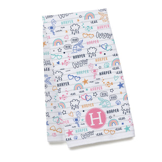 Girl's Personalized Fun Icons Bath Towel