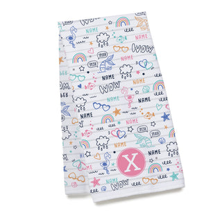 Girl's Personalized Fun Icons Bath Towel