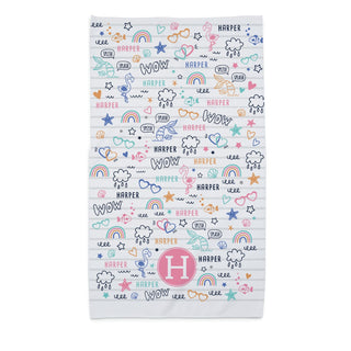 Girl's Personalized Fun Icons Bath Towel