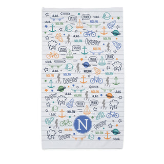 Boy's Personalized Fun Icons Bath Towel