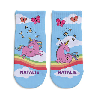 Unicorn theme toddler socks with name 