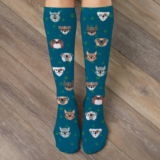 Dog face theme adult tube socks with name