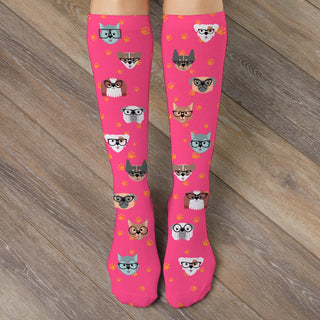 Dog face theme adult tube socks with name 