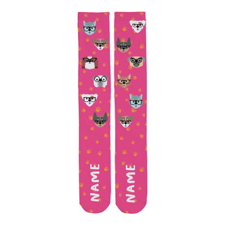 Hot Pink Dog Face Theme Personalized Adult Tube Socks