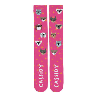 Hot Pink Dog Face Theme Personalized Adult Tube Socks