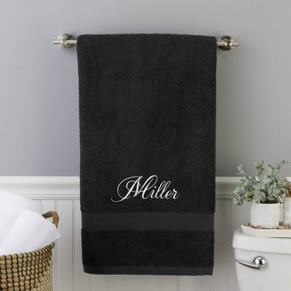 Script embroidered large bath towel with name 