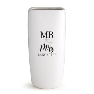 Mr and Mrs Personalized White Ceramic Vase