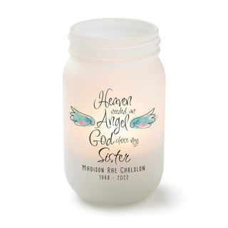 God Chose My Sister Memorial Frosted Mason Jar Votive Holder