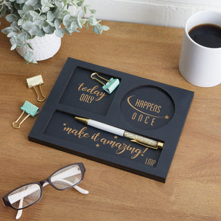 Make it amazing black wood desk tray with quotes and monogram 