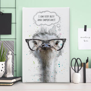 Ostrich thoughts with glasses 10x16 Canvas 