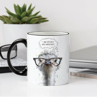 Ostrich thoughts black handle 11 oz coffee mug 