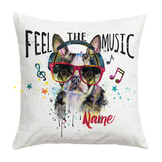 Rocker Dog with Headphones Personalized 17" Throw Pillow