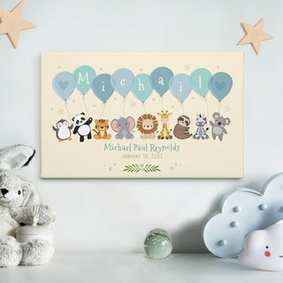 Animals with balloons personalized 10x16 canvas