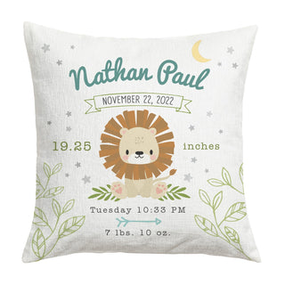 Baby Lion Personalized 17" Birth Details Throw Pillow