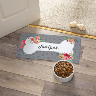 Floral Dog Bone Personalized Narrow Pet Mat