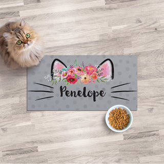 Floral cat pet mat with name 