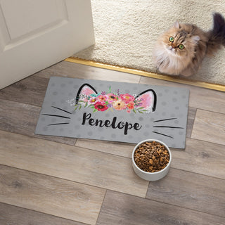 Floral Kitty Ears and Whiskers Personalized Narrow Pet Mat