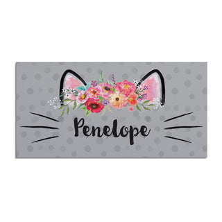 Floral Kitty Ears and Whiskers Personalized Narrow Pet Mat