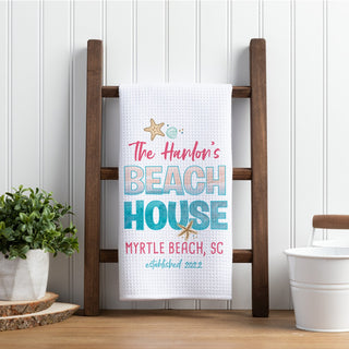 Beach House Personalized Waffle Tea Towel