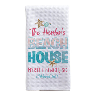 Beach House Personalized Waffle Tea Towel