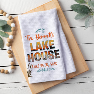 Lake House Personalized Waffle Tea Towel