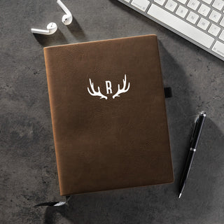Antlers bay brown leatherette journal with initial