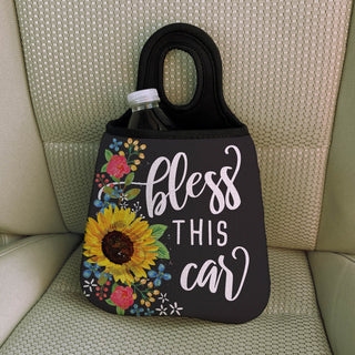 Bless This Car Floral Black Car Caddy