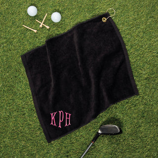 Embroidered Mermaid Monogram Black Golf Towel