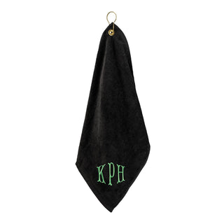 Embroidered Mermaid Monogram Black Golf Towel