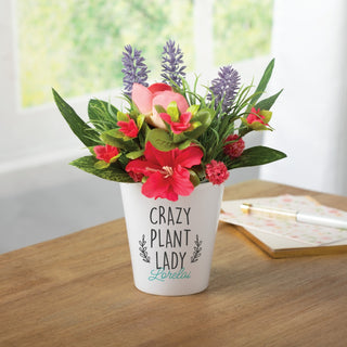 Crazy plant lady 12 oz ceramic flowerpot with name 