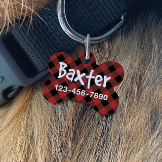 Buffalo check pet tag with name and number