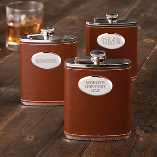 Any Message Here Personalized Brown Leather Flask