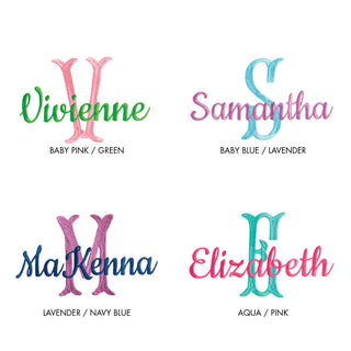 Pink Script Name with Fancy Teal Initial 18x27 Drawstring Sack