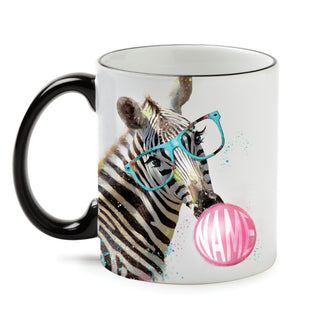 Bubble Gum Zebra White Coffee Mug with Black Rim and Handle-11oz