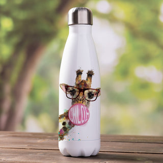 Bubble Gum Giraffe with Glasses Personalized Stainless Steel Water Bottle