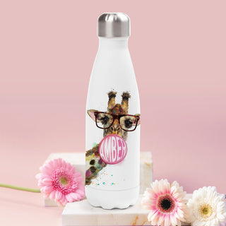 Bubble Gum Giraffe with Glasses Personalized Stainless Steel Water Bottle