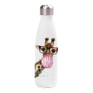 Bubble Gum Giraffe with Glasses Personalized Stainless Steel Water Bottle